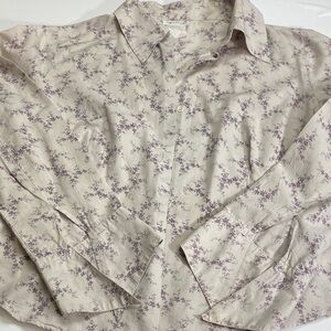 Vintage Agnes B. Paris Cream and Purple Patterned Button Down Shirt